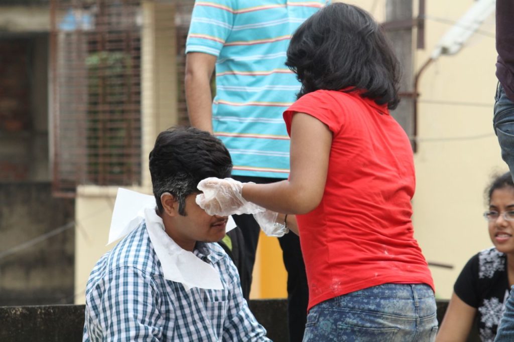 Applying make up during Hamlet Rehearsal